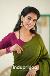 Mehndi Nd Wine Handloom Khadi Cotton Saree